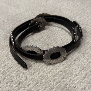 Ralph Lauren Western-Inspired Black Leather Belt with Silver Conchos